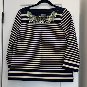 J. Crew Navy Top with Green and White Floral Accents